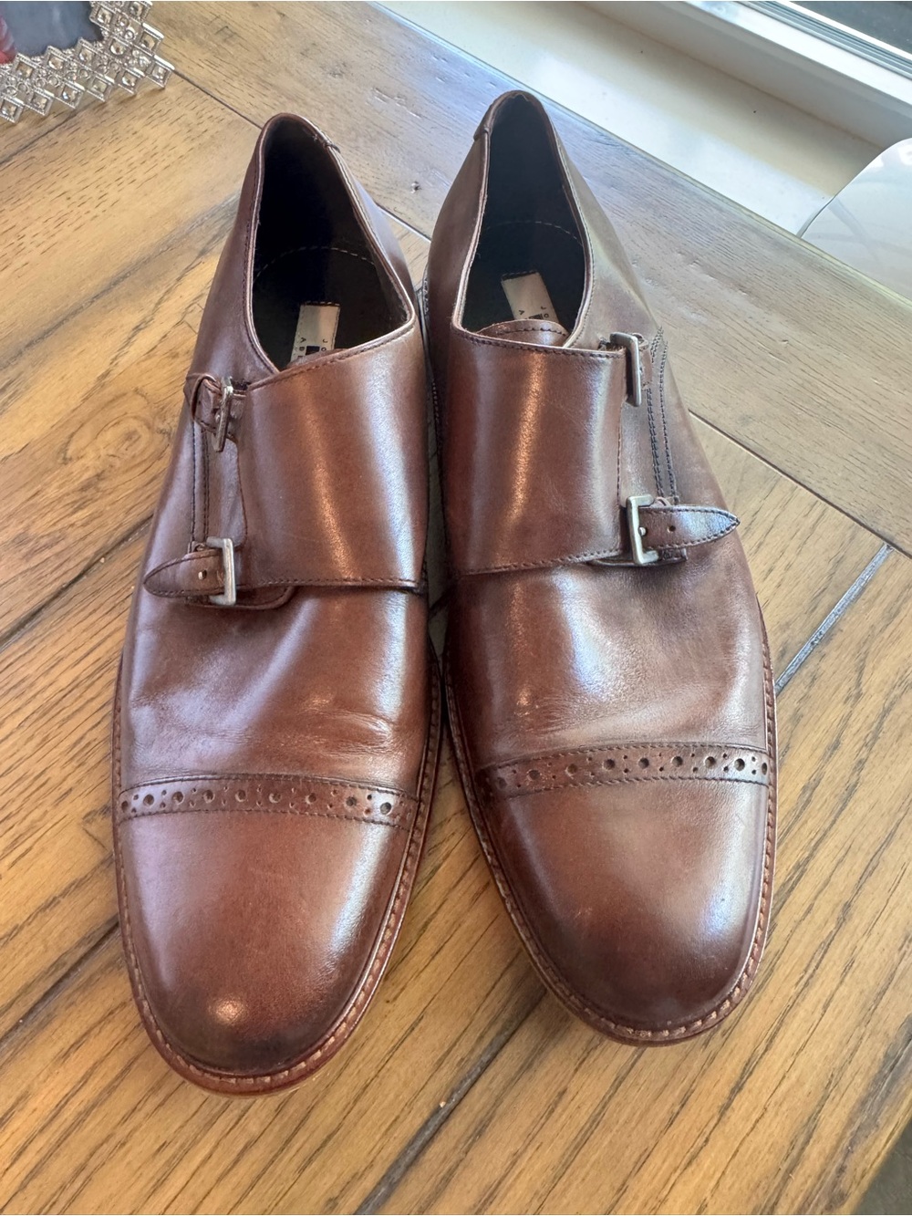 Joseph Abboud Chestnut Brown Leather Double Monk Strap Oxfords